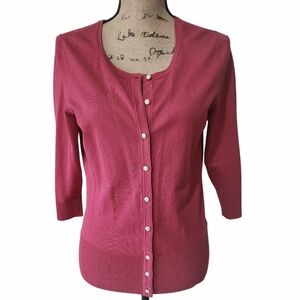 White House Black Market Rose Pink Button-Front Cardigan
